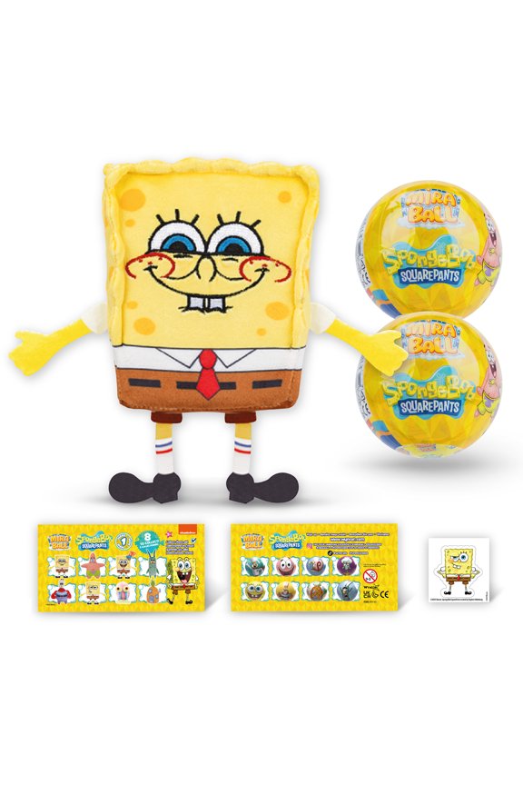 SpongeBob Plush MiraBall Mystery Ball with Stickers & Fidget Toys - Plushies Blind Box Cute Figures, Stuffed Animal Collectible Toys, Gifts, Prizes for Kids, Ages 3+ (2-Pack)