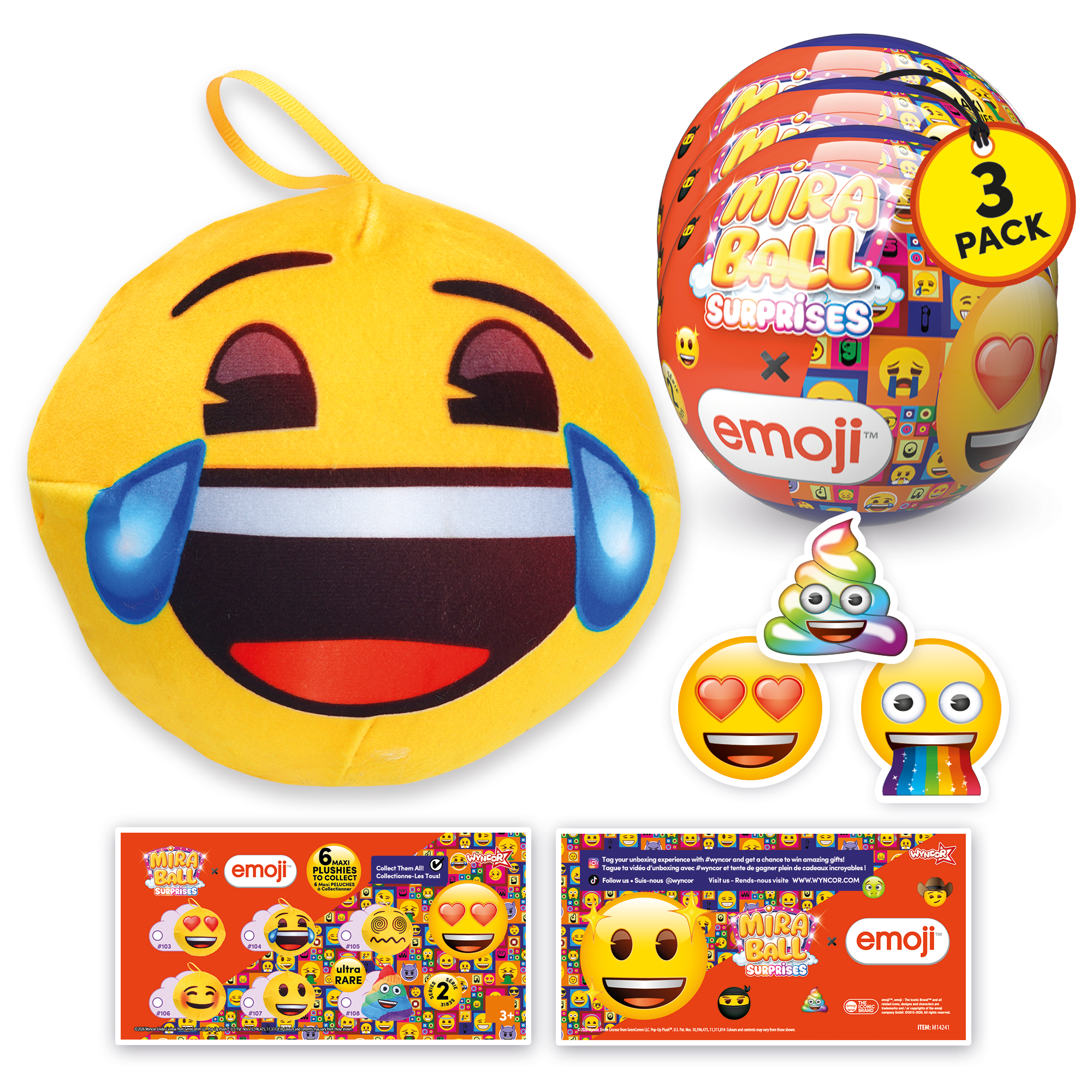 Miraball Surprises Emoji - Pack of 3, Blind Capsule Toys with Expandable Memory Foam Plush & Stickers - Fun Mystery Plush Balls for Kids Collectible Toy Surprises, Party Favors, Gifting