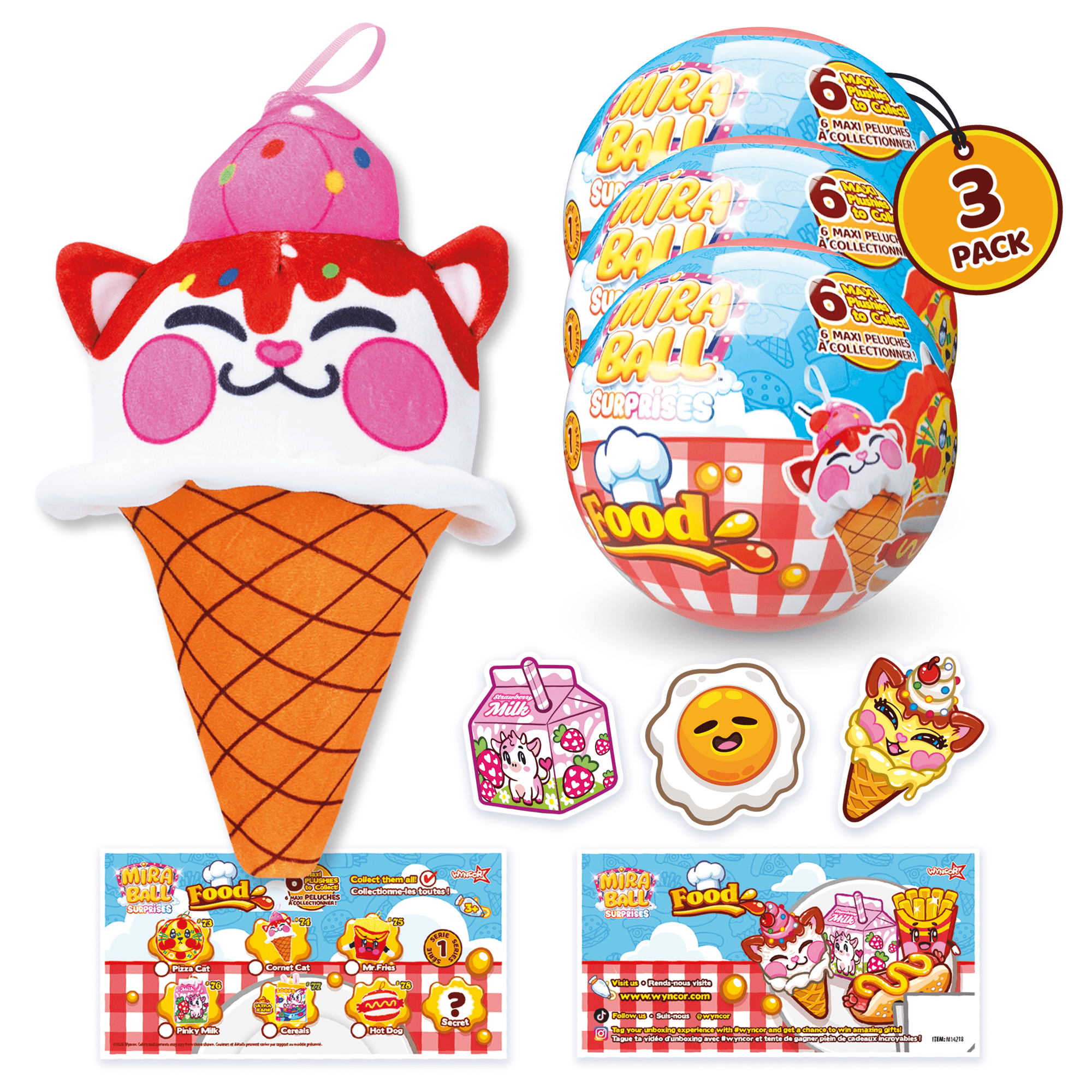 Miraball Surprises Food - Pack of 3, Blind Capsule Toys with Expandable Memory Foam Plush & Stickers - Fun Mystery Plush Balls for Kids Collectible Toy Surprises, Party Favors, Gifting