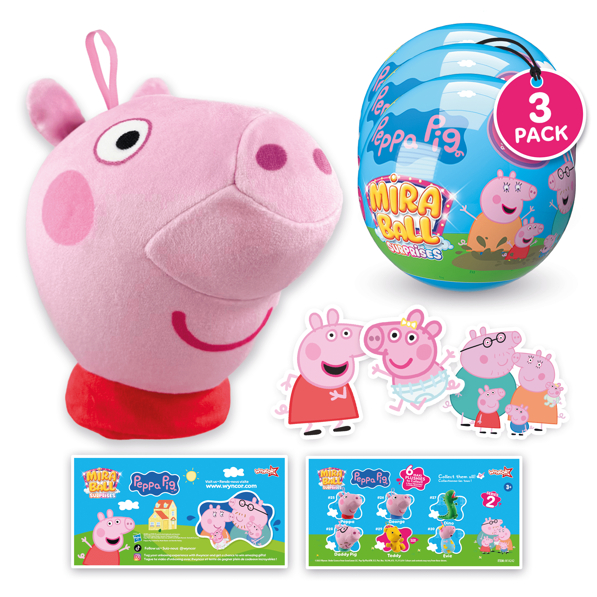 Miraball Surprises Peppa Pig - Pack of 3, Blind Capsule Toys with Expandable Memory Foam Plush & Stickers - Fun Mystery Plush Balls for Kids Collectible Toy Surprises, Party Favors, Gifting