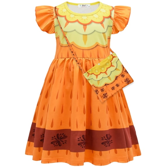 Mirabel Costume Dress With Bag For Girls Flying Sleeves Halloween Outfits
