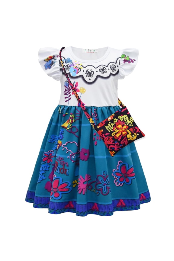 Mirabel Costume Dress With Bag For Girls Flying Sleeves Halloween Outfits