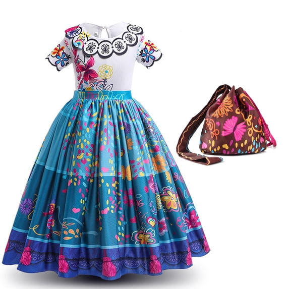 Mirabel Costume for Girls Madrigal Cosplay outfits Birthday Dress Up With Bag Glasses Earrings