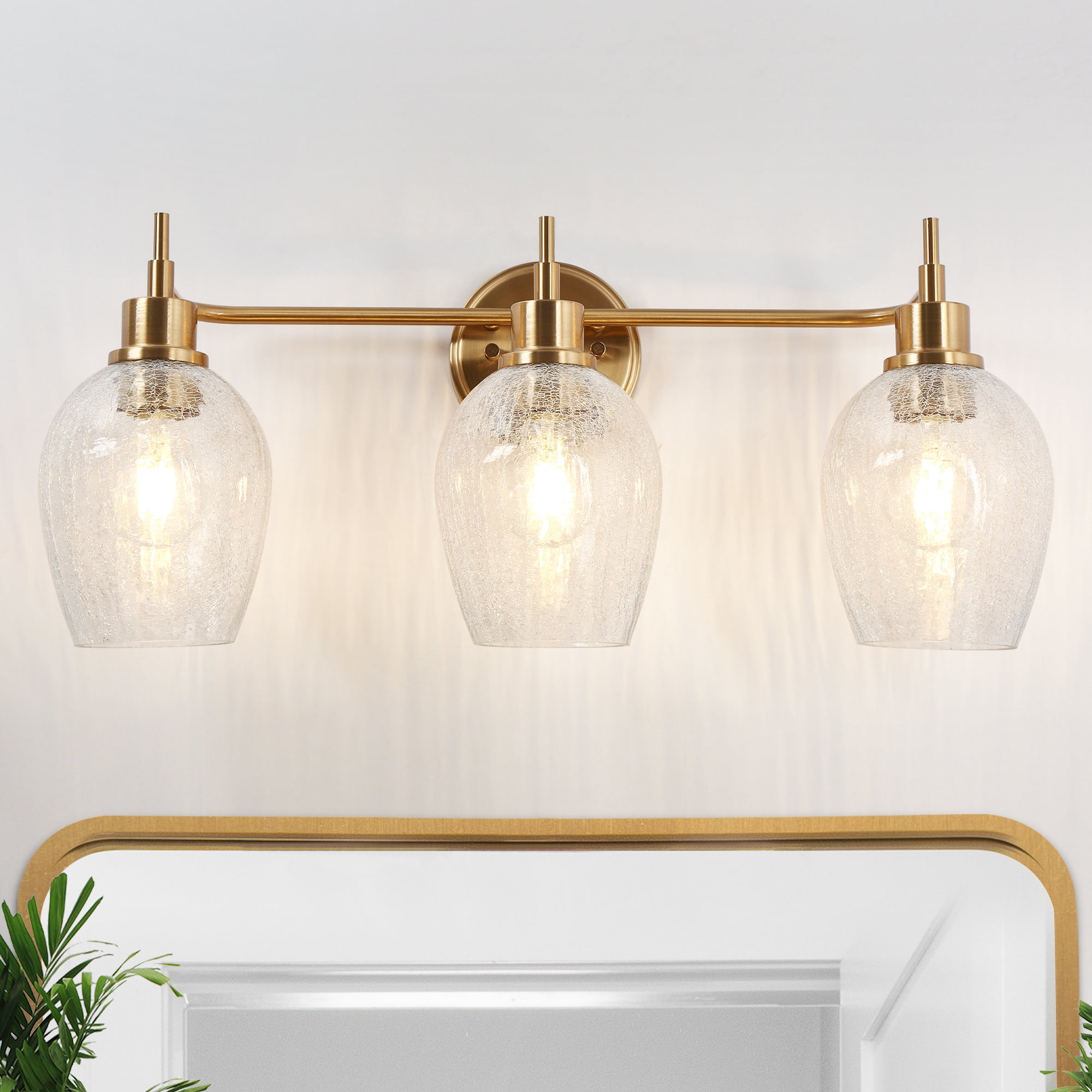 Mirabellisation Cracked Glass 23.6-in 3 Light Polished Gold Modern/contemporary Bathroom Vanity light