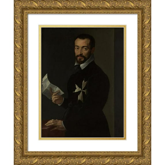 Mirabello Cavalori 19x24 Gold Ornate Framed and Double Matted Museum Art Print Titled - Portrait of a Knight of Malta, Probably Fra Jacopo Salviati (1566)