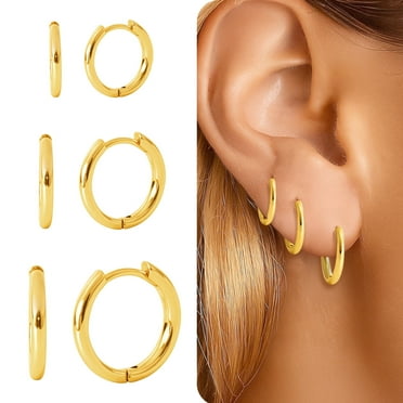MiracDan 18K Gold Plated Hoop Earrings Set for Women Hypoallergenic 3 Pairs