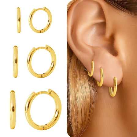 MiracDan 18K Gold Plated Hoop Earrings Set for Women Hypoallergenic 3 Pairs