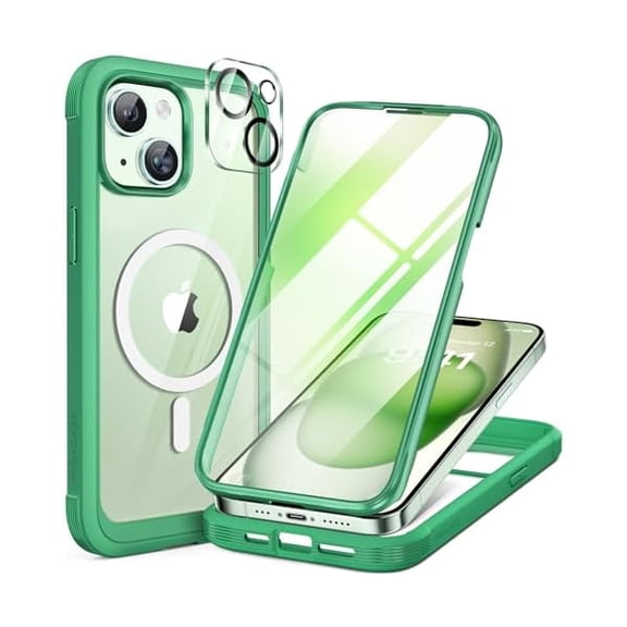 Miracase Designed for iPhone Case, Full-Body Magnetic Case with Built-in 9H Tempered Glass Screen Protector, Compatible with iPhone 6.1" Case, Azure Green