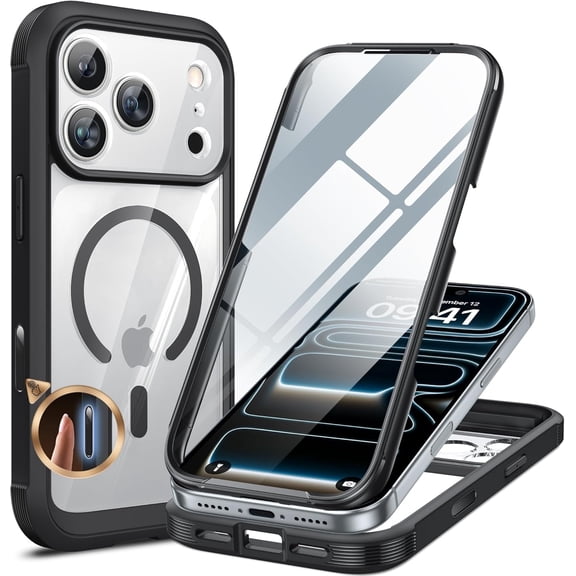 Miracase Magnetic for iPhone 17 Pro Case 6.3" [Compatible with MagSafe] Full-Body Phone Case with Built-in Glass Screen Protector & Camera Control,Drop Proof iPhone 17 Pro Cover, Black