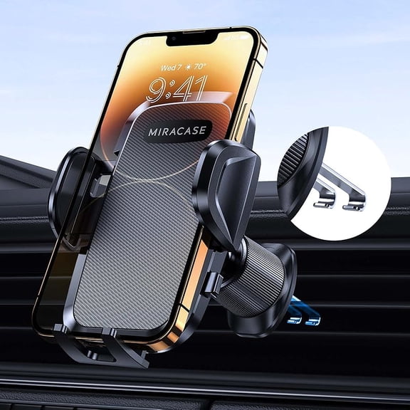Miracase Phone Holders for Your Car with Metal Hook Clip, Air Vent Cell Phone Stand Car Mount, Universal Automobile Cradle Fit for iPhone Android and All Smartphones, Dark Black