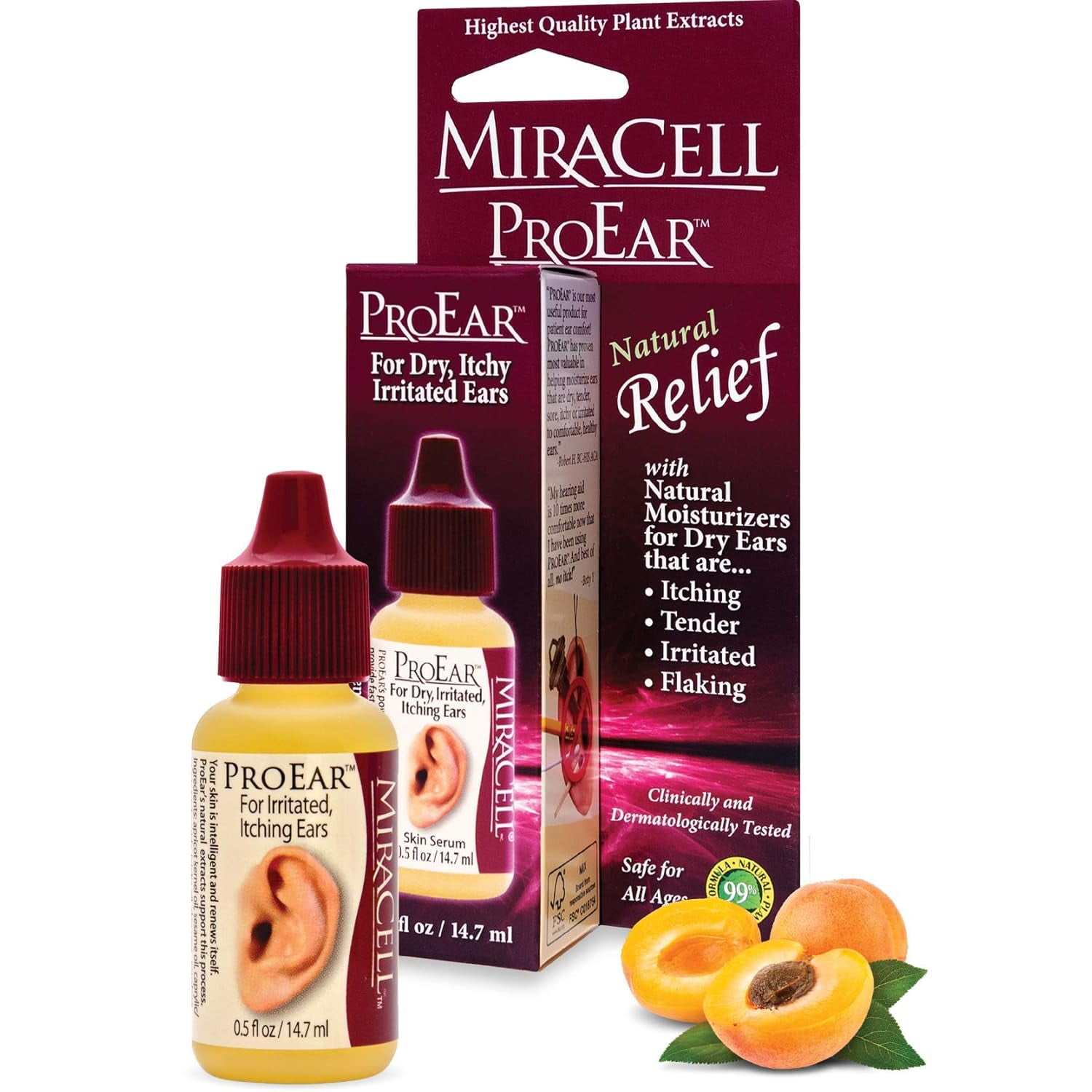 ProEar By MiraCell Natural Relief Ear Drops for Dry, Itchy and Clogged Ears 0.5oz