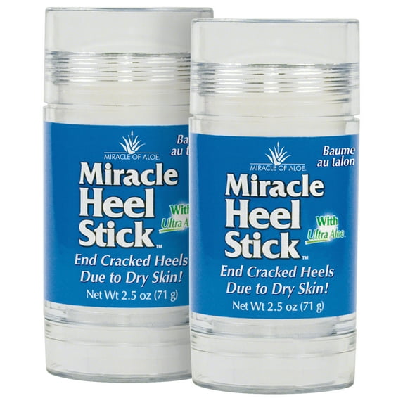Miracle of Aloe’s Miracle Heel Stick - Quick Relief for Rough, Dry, Cracked Heels - Intensive Therapeutic Balm for Severe Dry Feet Treatment & Heel Repair - Pure Aloe Vera Gel 2.5oz (2-Pack)