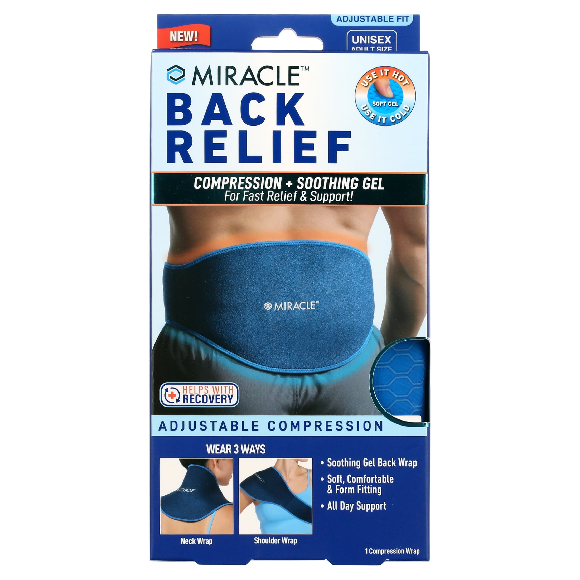 Miracle Back Relief Gel-Infused Compression Wrap, 360-Degree Neck, Shoulder & Back Support