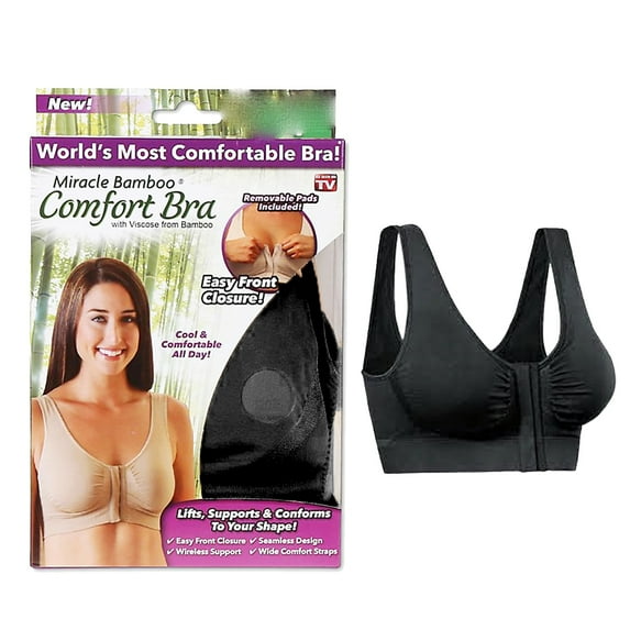 Miracle Bamboo Women’s Wire-Free All-Day Support Comfort Bra, Black, 37”–40” Large