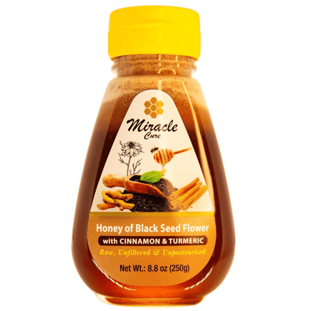 Miracle Cure Black Seed Honey with Cinnamon and Turmeric - Not Mixed with Oil or Powder - Immune Booster - 100% Natural Raw Honey - Squeezable Bottle 250g / 8.8oz