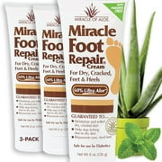 Miracle Foot Repair Cream, 8 oz Repairs Dry Cracked Heels and Feet, Diabetic-Safe, 60% Pure Ultra Aloe Moisturizes, Softens, and Repairs, Relief from Discomfort of Ingrown Toenails 3-Pack