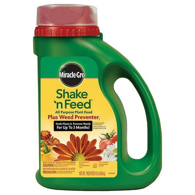 Miracle-Gro 103836 Shake 'N Feed Plus All-Purpose Weed Preventer, 4.5 Lbs