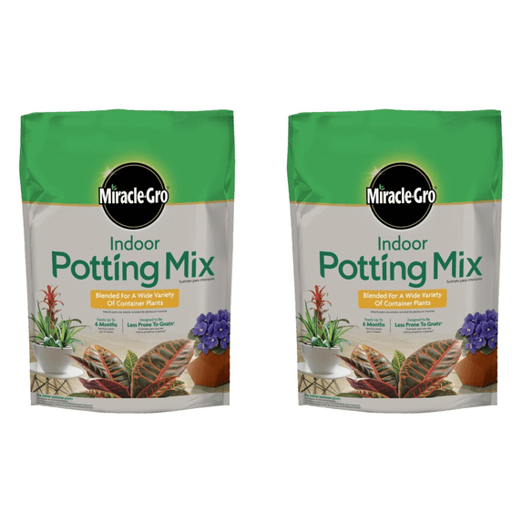 Miracle-Gro Indoor Potting Mix with Coconut Coir for Container Plants, 6 dry quarts, Pack of 2