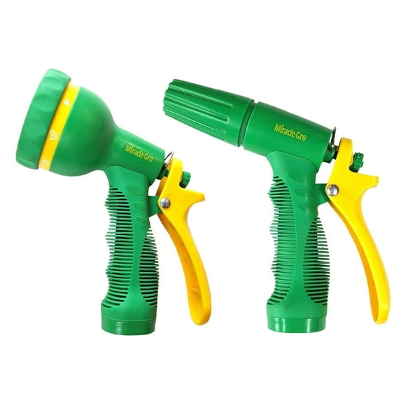 Miracle-Gro Garden Hose Nozzle 2-Pack – Includes Adjustable Spray & 9-Pattern Heavy-Duty Nozzles