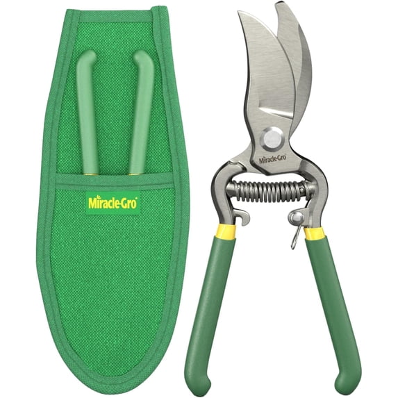 Miracle-Gro 8 in. Bypass Pruning Shears with Belt Pouch – 1/2 in. Cutting Capacity with Carbon Steel Blade