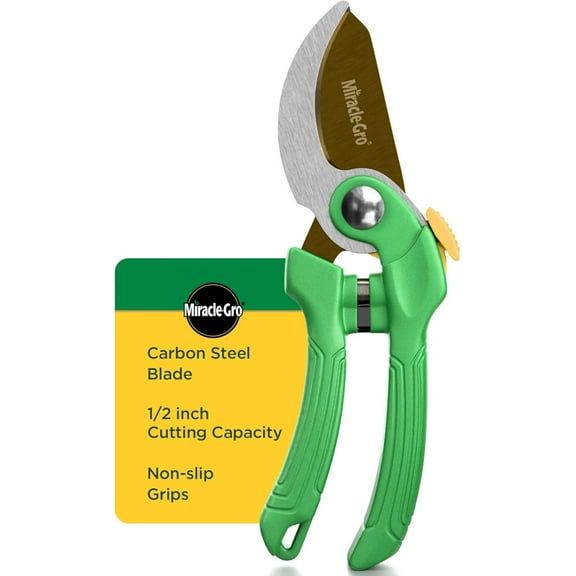 Miracle-Gro 8 in. Bypass Pruning Shears – 1/2 in. Cutting Capacity, Carbon Steel Blade