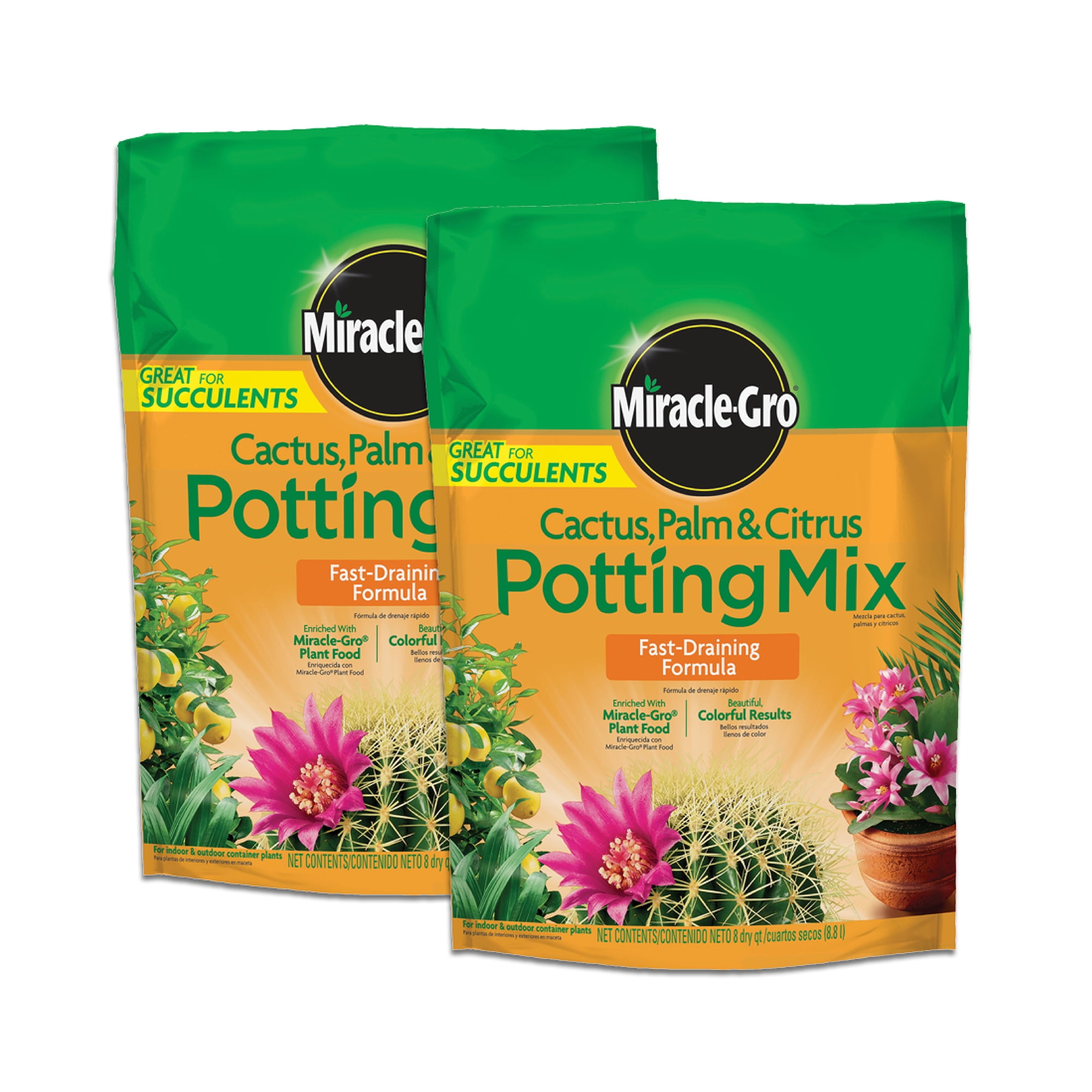 Miracle Gro Cactus Palm Citrus Potting Mix Fast Draining Soil 2Pack 8qt Bags Walmart