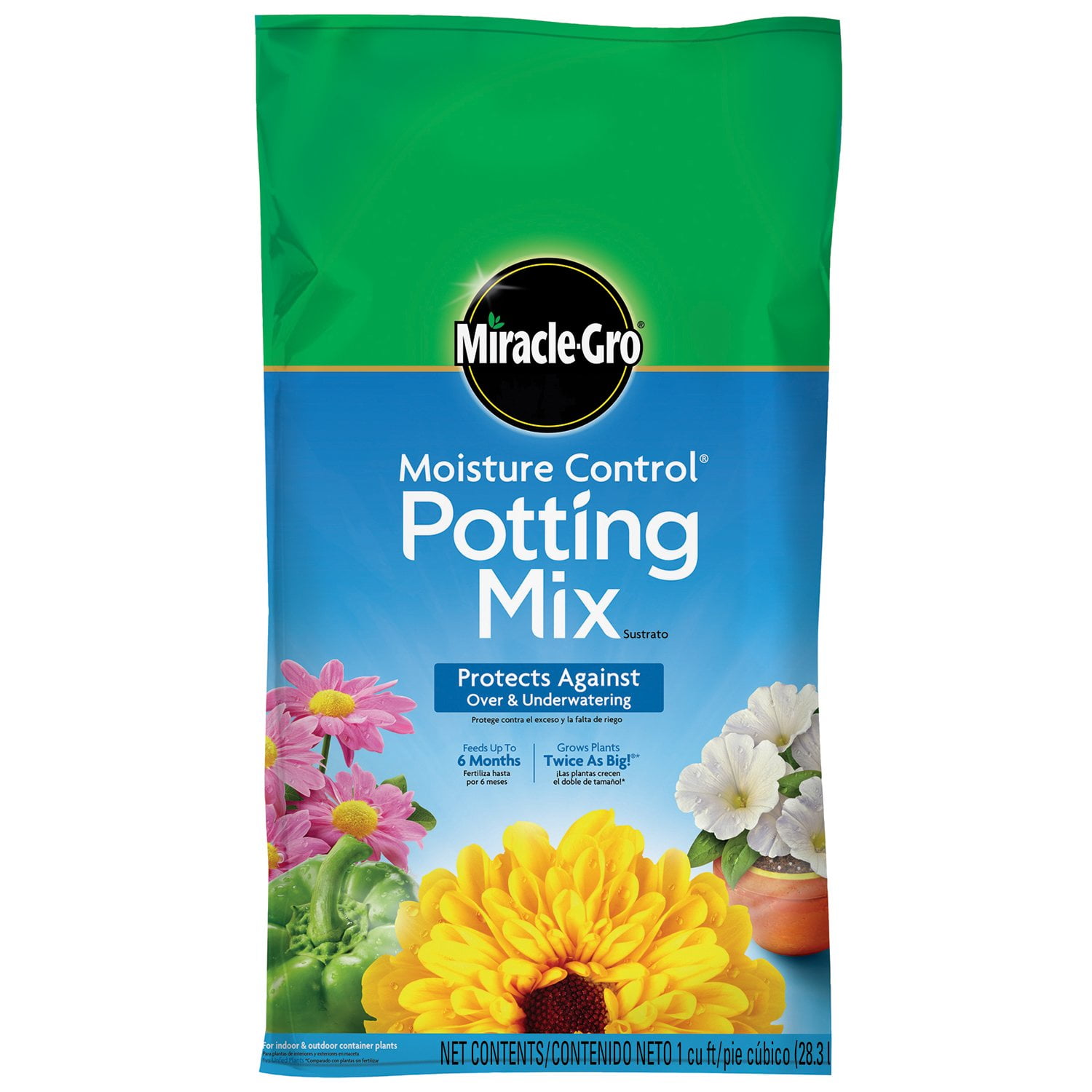 Miracle-Gro Moisture Control Potting Mix, 33% More Water Absorption, Feeds Up To 6 Months