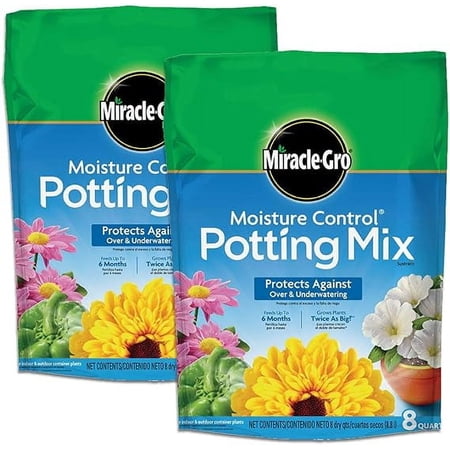 Miracle-Gro Moisture Control Potting Mix 8 qt., Protects Against Over and Under Watering Container Plants, 2-Pack