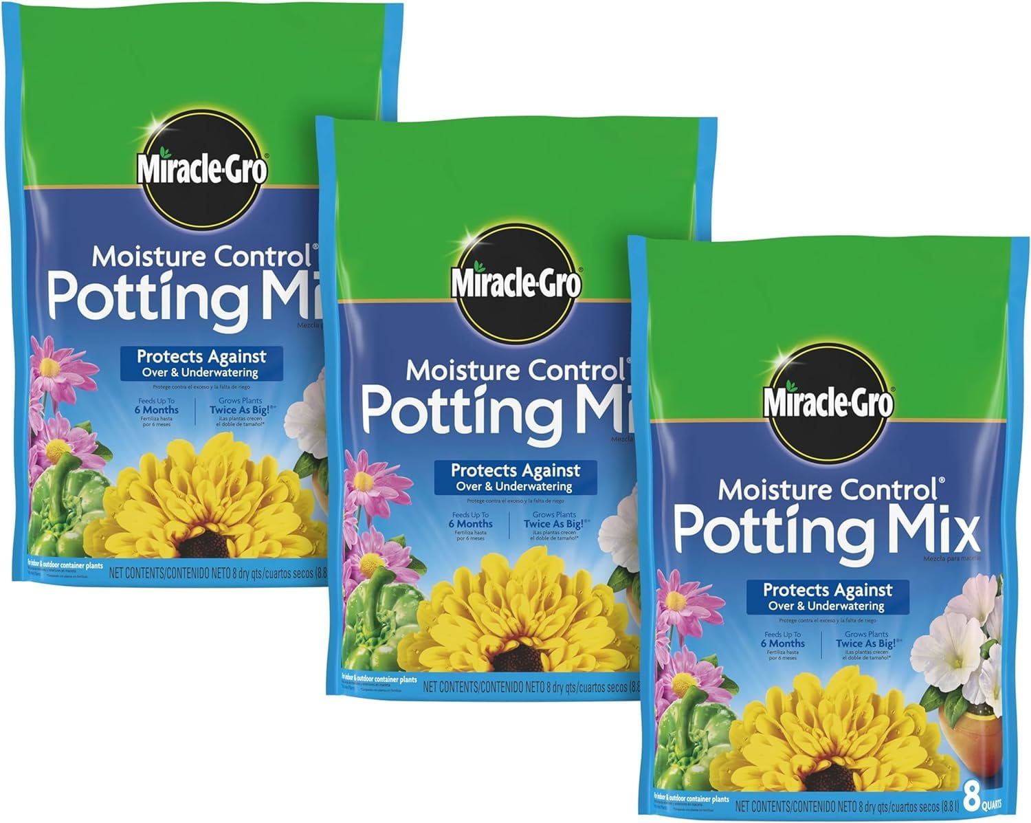 MiracleGro Moisture Control Potting Mix, Added Fertilizer Feeds Up to