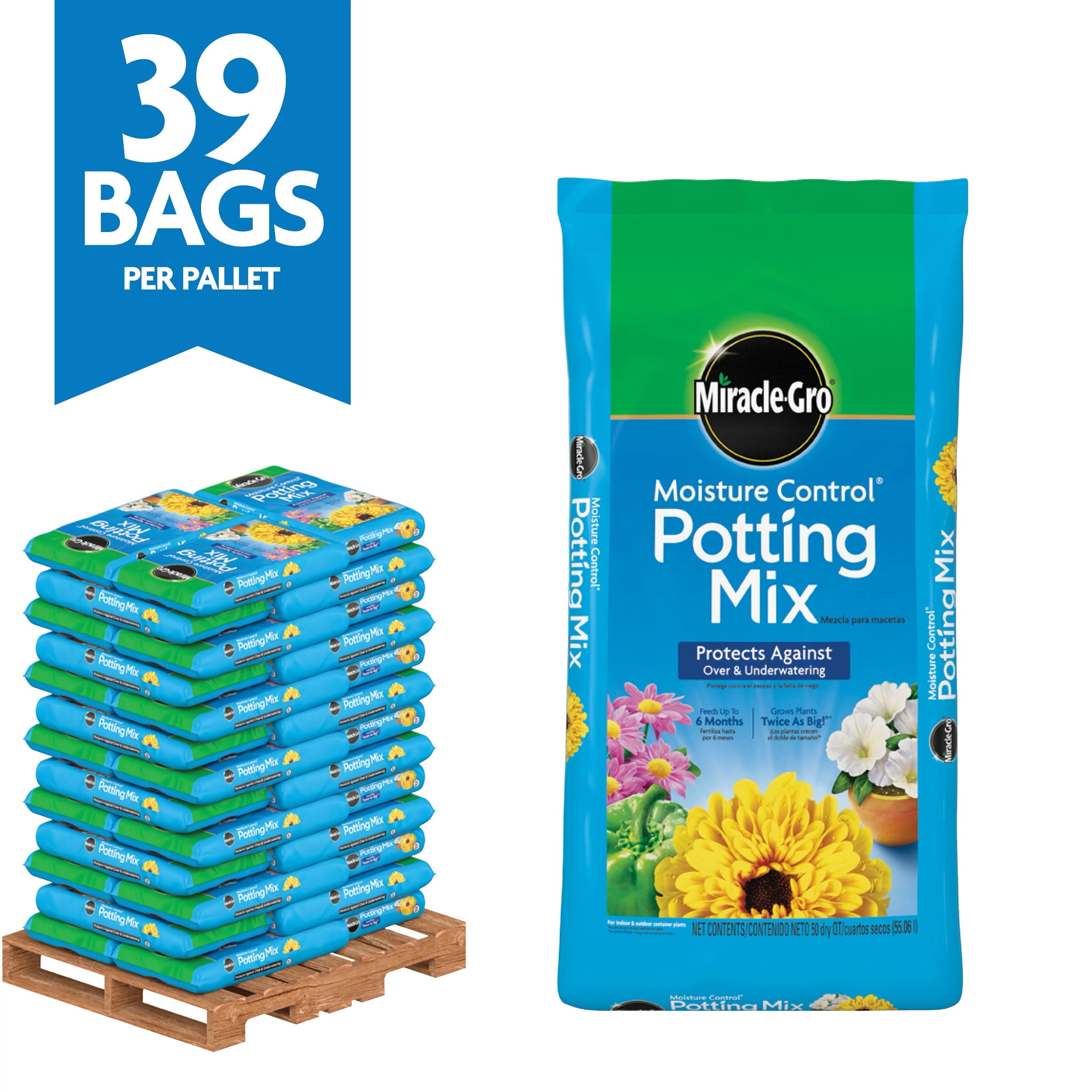 Miracle-Gro Moisture Control Potting Mix Bulk Soil Pallet, For Container Plants, 1,950 qt.