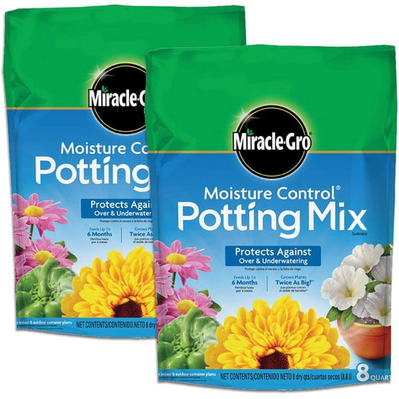 Miracle-Gro Moisture Control Potting Mix - Plant Soil For Container Plants, Protects against Over- and Under-Watering, 8 qt. (2-Pack)