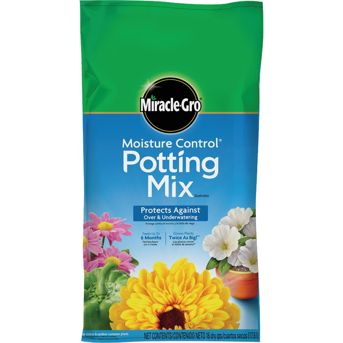 Miracle-Gro Moisture Control Potting Mix - Plant Soil for Container Plants, Protects Against Over- and Under-Watering, 16 qt. (2-Pack)