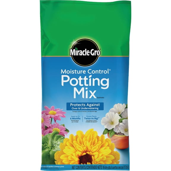 Miracle-Gro Moisture Control Potting Mix - Plant Soil for Container Plants, Protects Against Over- and Under-Watering, 16 qt. (2-Pack)