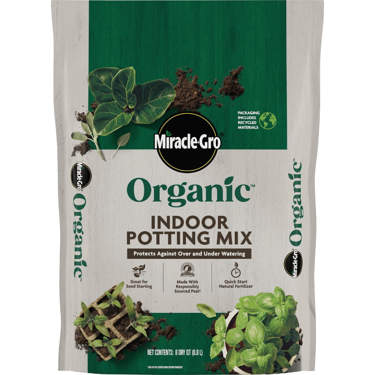 Miracle-Gro Organic Indoor Potting Mix - Protects Against Over and Under Watering, Planting Soil for Indoor Container Plants, Houseplants and Starter Plants, OMRI Listed, 8 qt. (3-Pack)