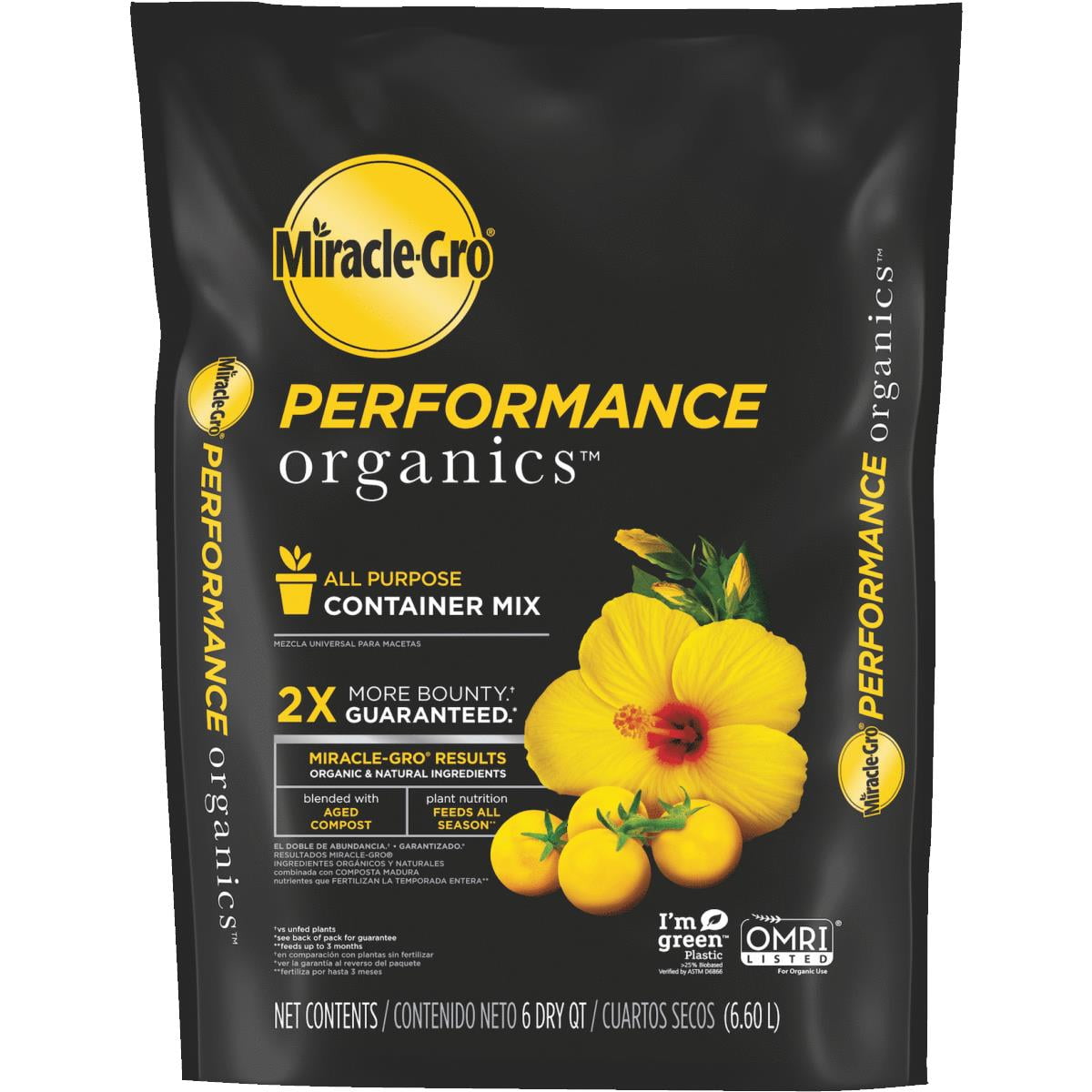 Miracle-Gro Performance Soil Organics All Purpose Container Mix, 6 Quart