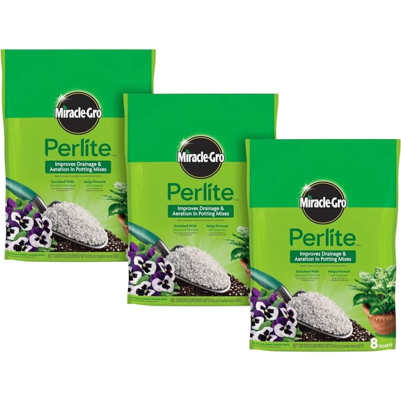 Miracle-Gro Perlite, Enriched with Plant Food, For Container Gardening, 8 qt. 3-Pack