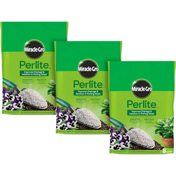Miracle-Gro Perlite, Enriched with Plant Food, For Container Gardening, 8 qt. 3-Pack