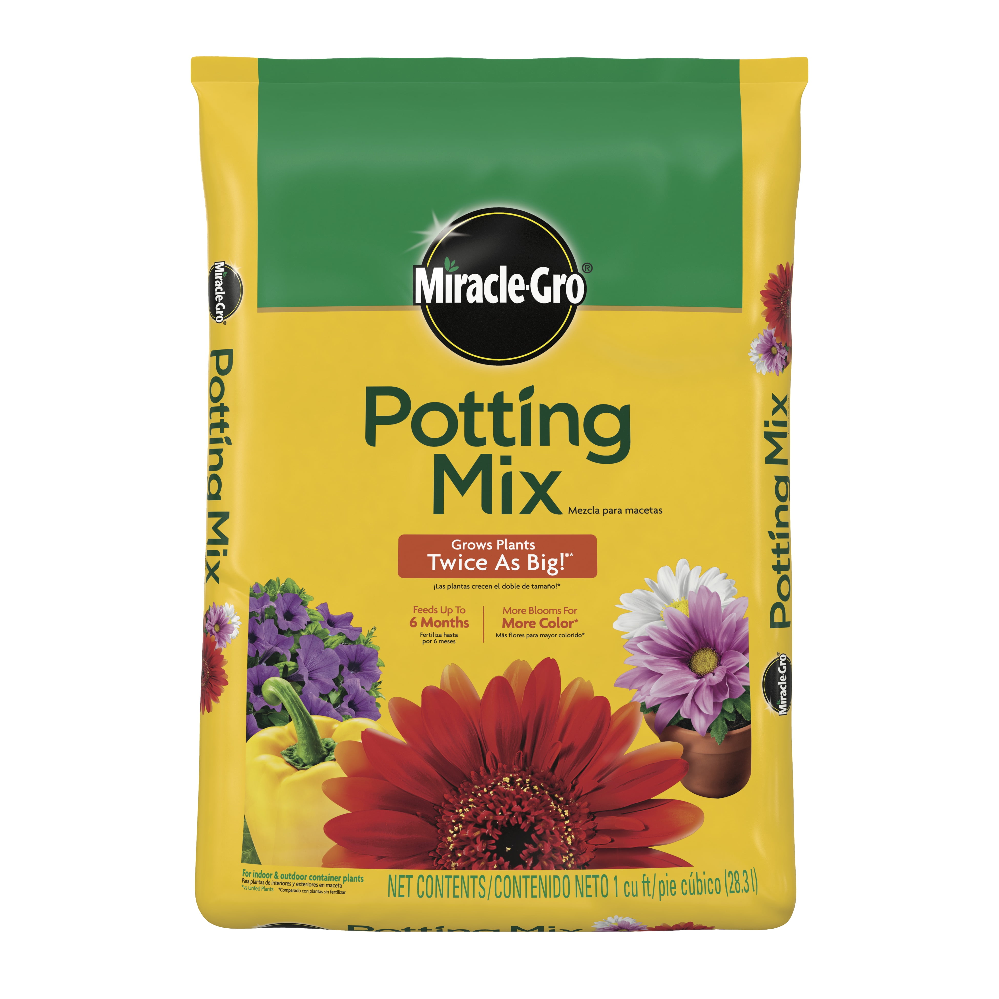 Miracle-Gro Potting Mix, For Indoor or Outdoor Potted Plants, Flowers, Shrubs, 1 cu. ft.