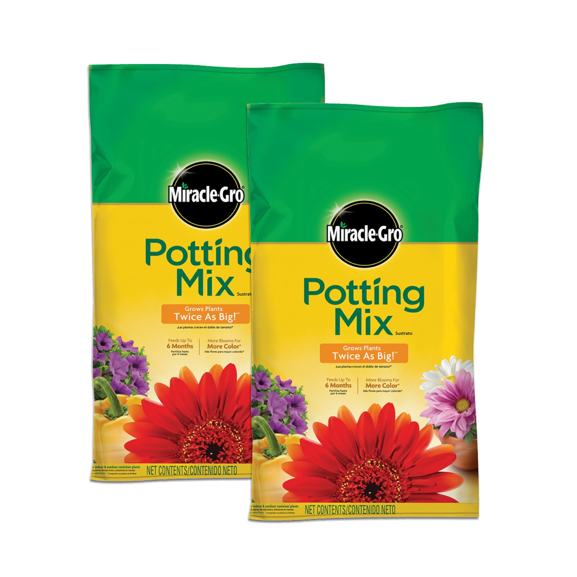 Miracle-Gro Potting Mix, For Container Plants, Flowers, Vegetables, Annuals, Perennials, Shrubs, Feeds for up to 6 Months, 16. qt., 2-Pack C9