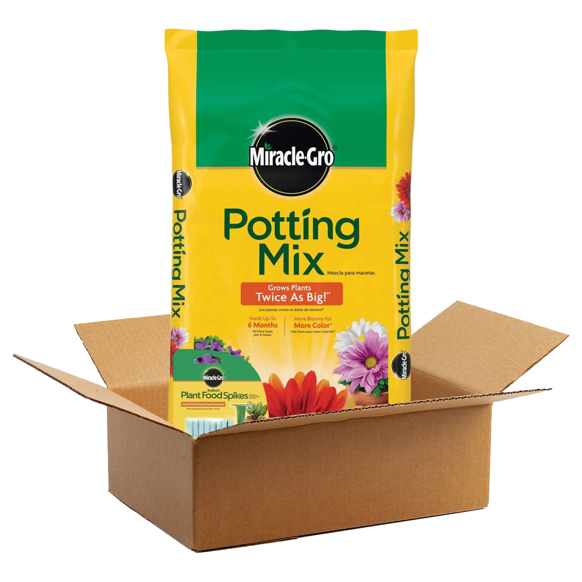 Miracle-Gro 2 Cu Ft Potting Mix and 24-Pack Indoor Plant Food Spikes for Garden Soil