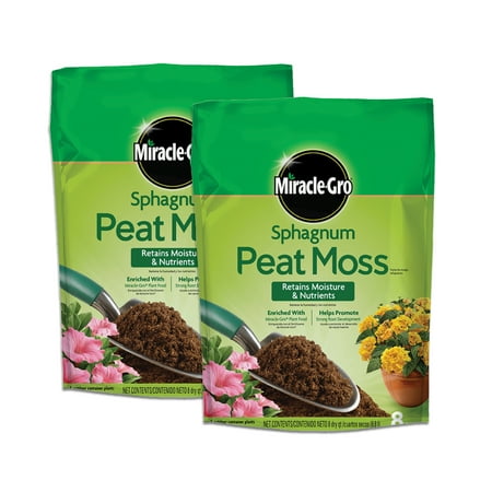 Miracle-Gro Sphagnum Peat Moss, For Containers and In-Ground, 8 qt., 2-Pack