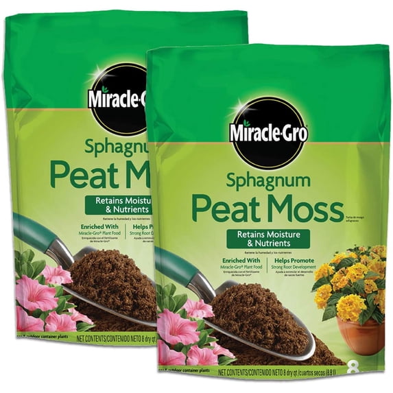 Miracle-Gro Sphagnum Peat Moss - Enriched with Plant Food, Add to Potting Mix and Native Soil, 8 qt. (2-Pack)