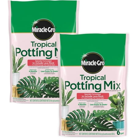 Miracle-Gro Tropical Potting Mix - Growing Media for Tropical Plants Living in Indoor and Outdoor Containers, 6 qt. 2-Pack