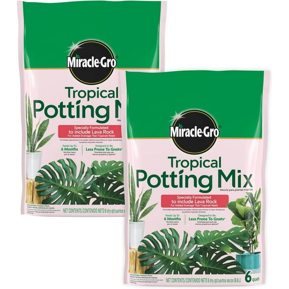 Miracle-Gro Tropical Potting Mix - Growing Media for Tropical Plants Living in Indoor and Outdoor Containers, 6 qt. 2-Pack