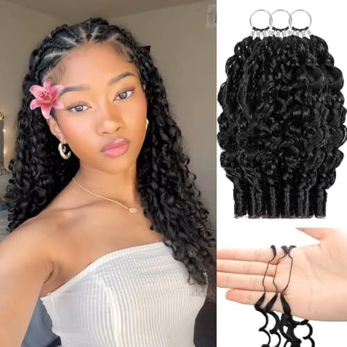 Miracle Knots Crochet Hair Extensions for Black Women, 18 Inch 3 Packs 210g 120 Strands Synthetic Burmese Curly Knotless Pre Separated Invisible Braiding Hair, Black