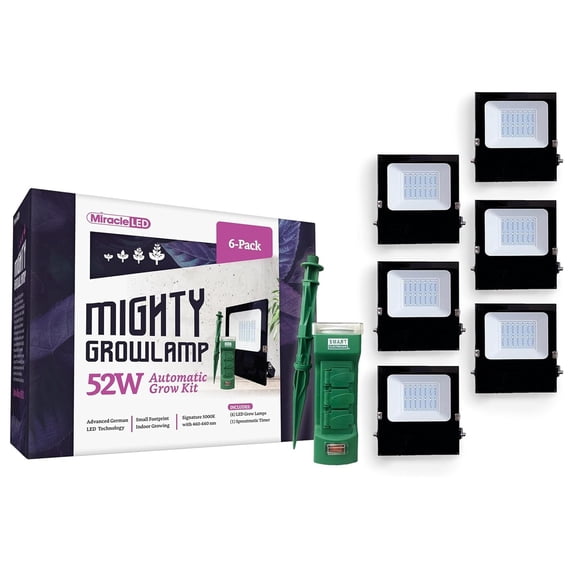 Miracle LED 52W Mighty Grow Lamp Kit for Indoor Growing Red/Blue Spectrum 6-Pack