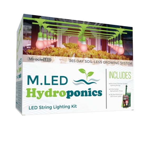 Miracle LED Hydroponics LED Indoor Grow Light Kit - Includes 3 Ultra Grow Red Spectrum 150W Replacement Grow Light Bulbs & 1 3-Socket Corded Fixture with SproutMatic Timer (6-Pack)