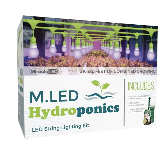 Miracle LED Hydroponics LED Indoor Grow Light Kit - Includes 4 Absolute Daylight Red & Blue Spectrum 100W Replacement Grow Light Bulbs & 1 4-Socket Corded Fixture with SproutMatic Timer (6-Pack)