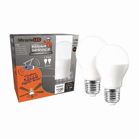 12 W, Compact LED Bulb, White, A19, 5000K Temp. Frosted Finish, Non-Dimmable, PK2 602109
