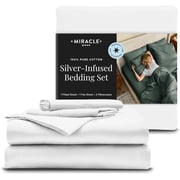 Miracle Made Queen Bed Sheets 100% Cotton Sheets, 4 Piece Cooling Queen Sheet Set - Silver Treated, Soft Lightweight Bedding for Hot Sleepers, White